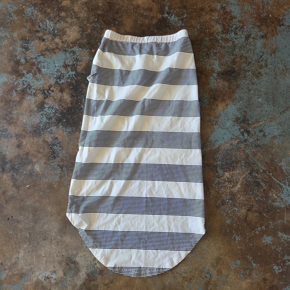 Roxy Ocean Stripe High Low Tulip Midi Skirt Size S White Blue Asymmetric Beachy - Picture 7 of 8